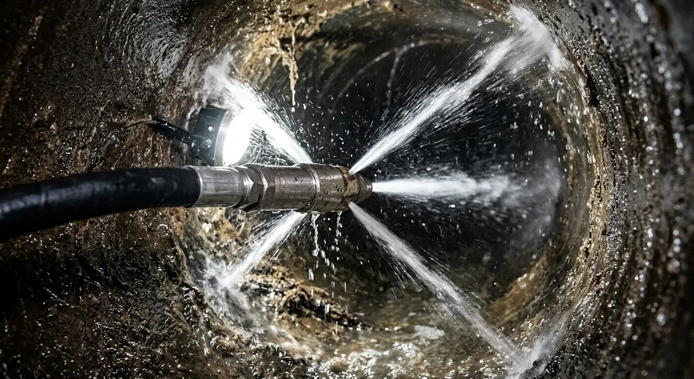 High-pressure hydro jetting nozzle cleaning sewer pipe for Storm Drain Cleaning in Pembroke Park